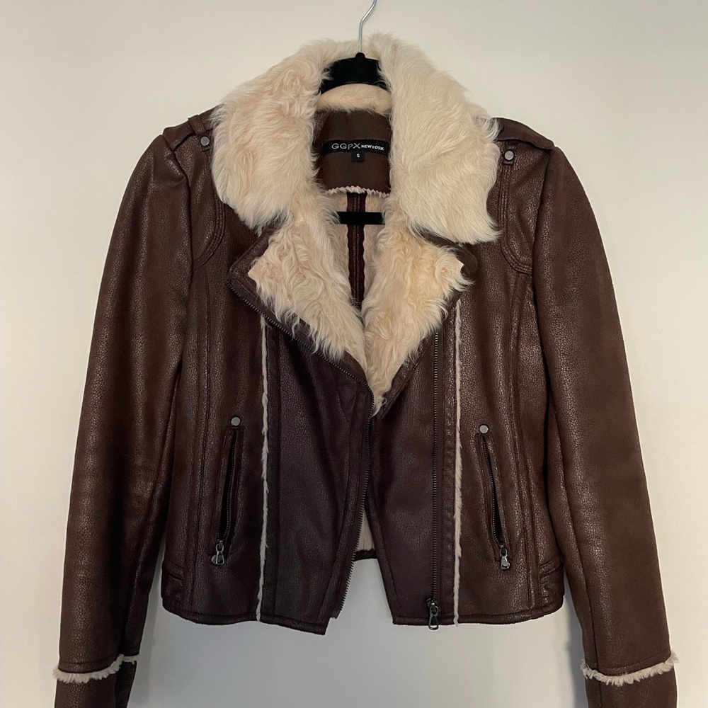 GGPX Dark Brown Shearling Fur Short Mustang